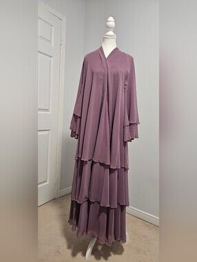 Layered Ruffle Abaya in Dusty Mauve